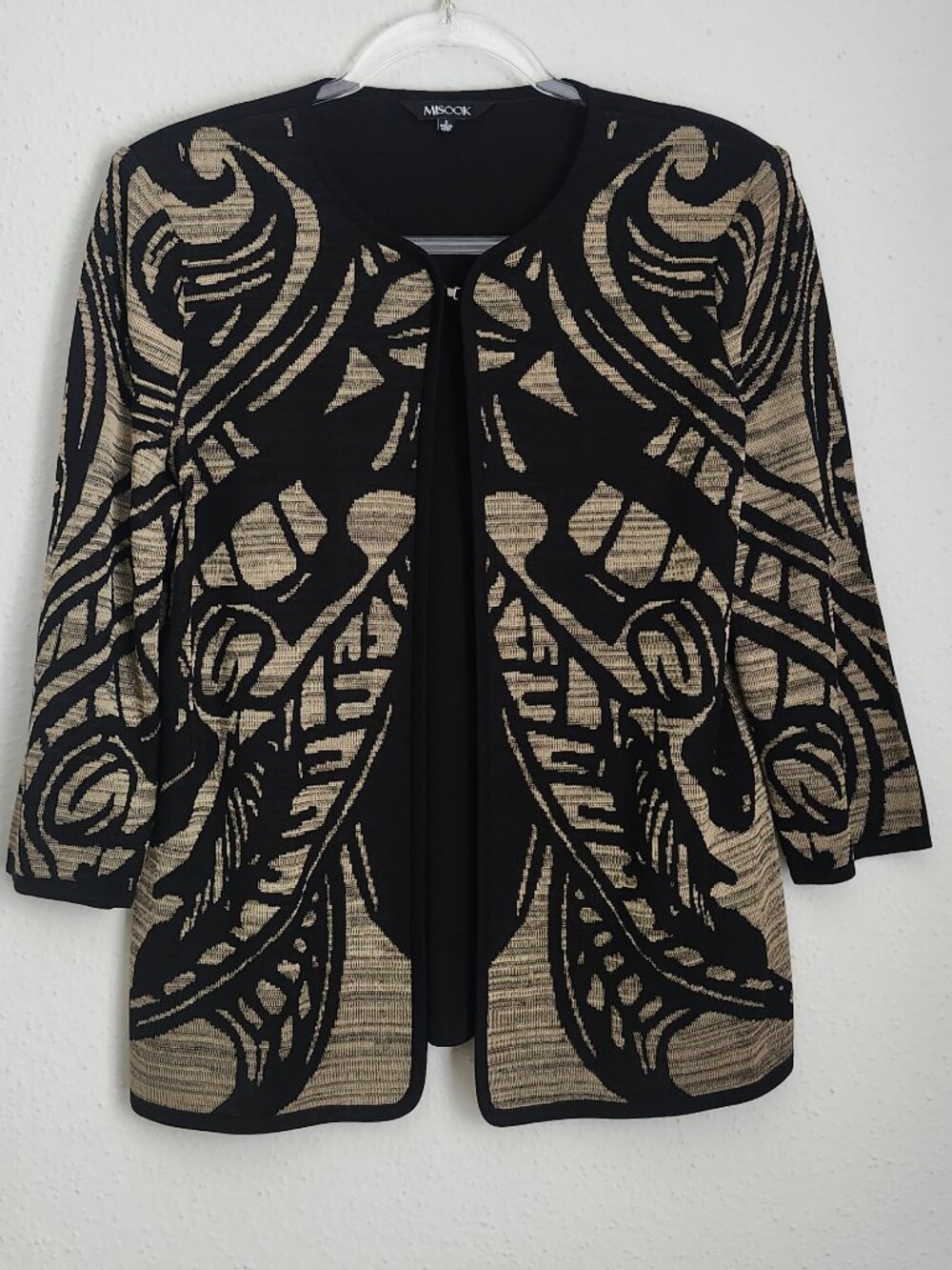 MISOOK Geometric Print Black & Cream Open Knit Cardigan S
